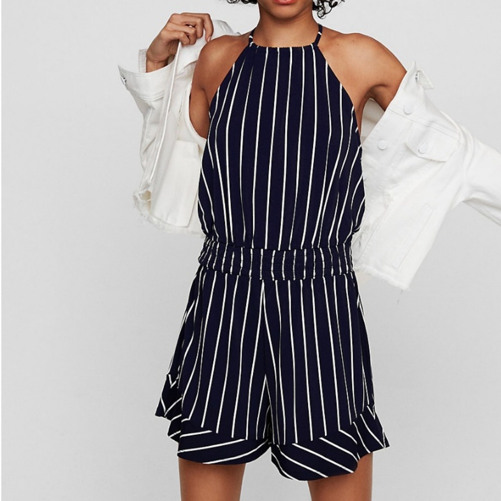 Express Striped Halter Neck Romper